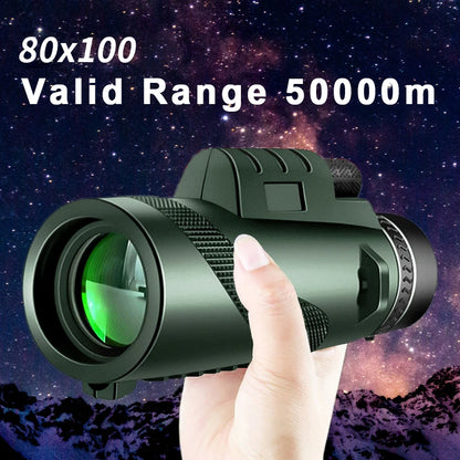 80X100 HD ZOOM Powerful Monocular Telescope Portable Binoculars Long Range Telescope Hunting Camping with Tripod Phone Clip